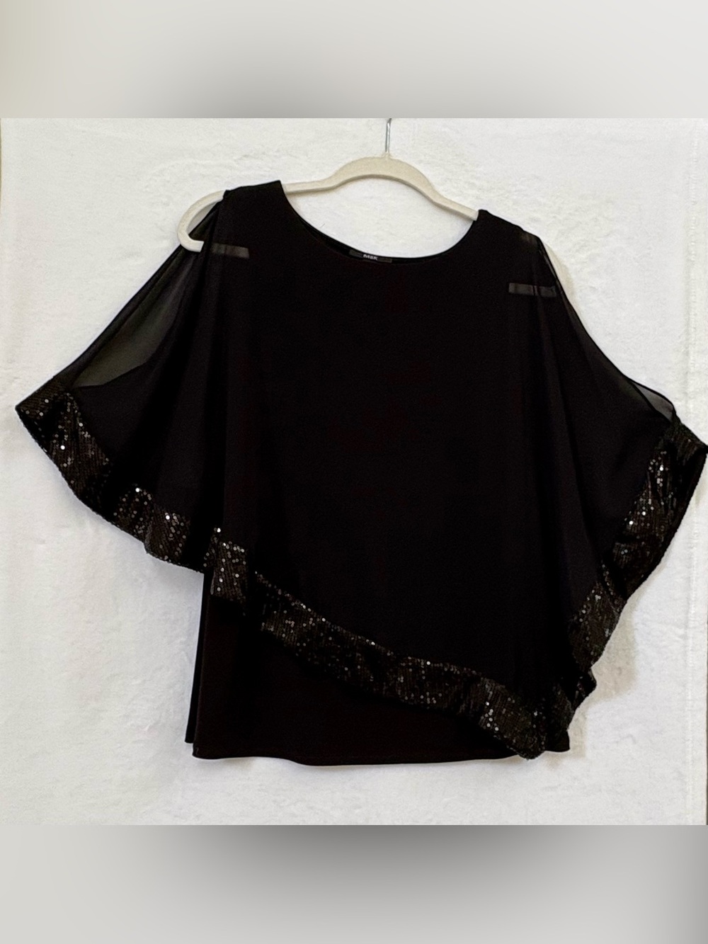MSK Black Drape Sequin Trim Blouse